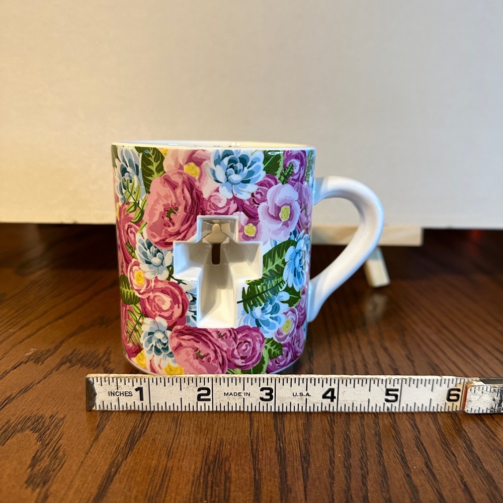 Floral Ceramic Mug with Cross Cutout
